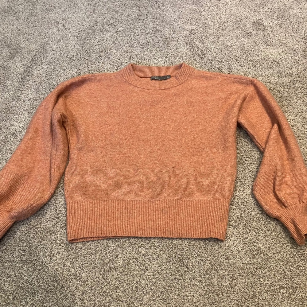 prAna Terracotta Orange Balloon Sleeve Wool Blend Knit Sweater Small Autumnal